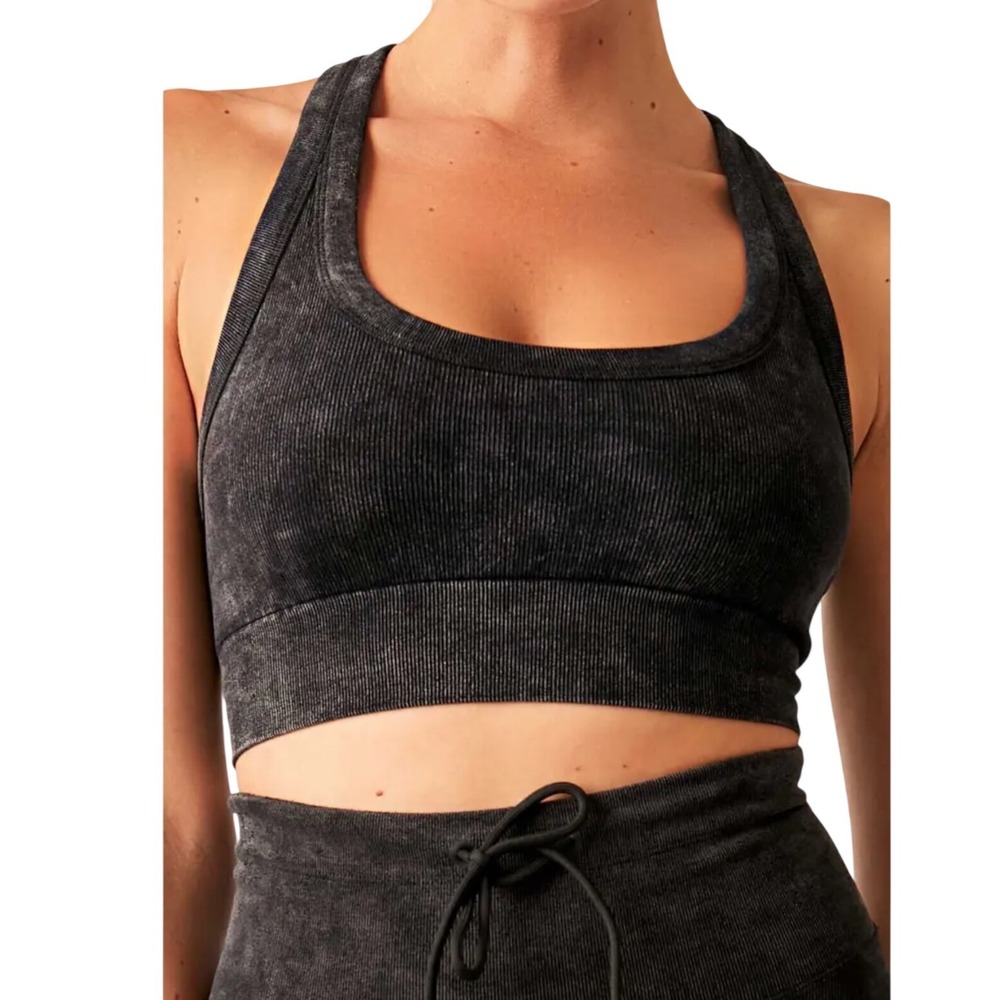 FP Movement Free People Go To Sports Bra Washed Black Ribbed Racerback XS/S